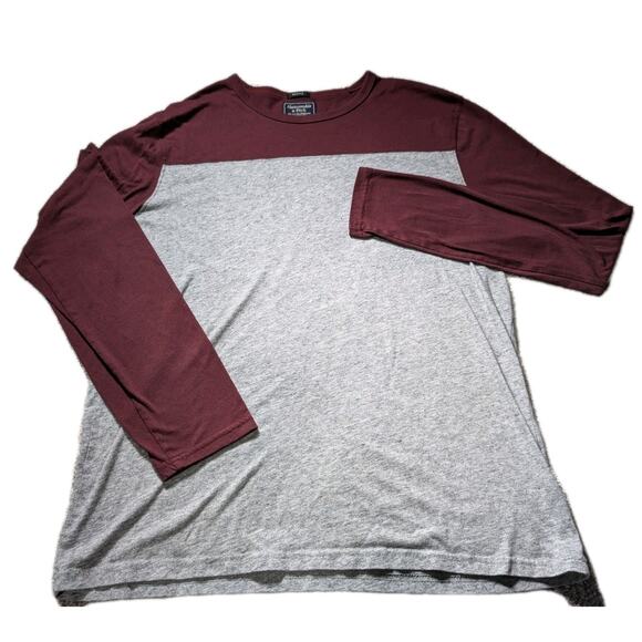 Abercrombie & Fitch GREY BURGUNDY Mens Crew Long Sleeve Muscle T-Shirt LARGE - Picture 1 of 5